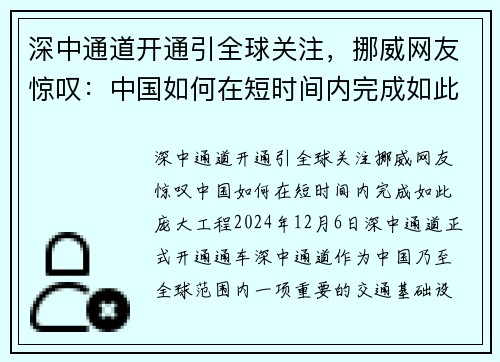 深中通道开通引全球关注，挪威网友惊叹：中国如何在短时间内完成如此庞大工程？