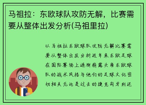马祖拉：东欧球队攻防无解，比赛需要从整体出发分析(马祖里拉)