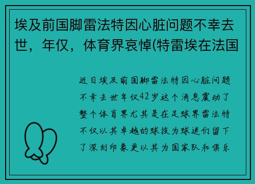 埃及前国脚雷法特因心脏问题不幸去世，年仅，体育界哀悼(特雷埃在法国什么位置)
